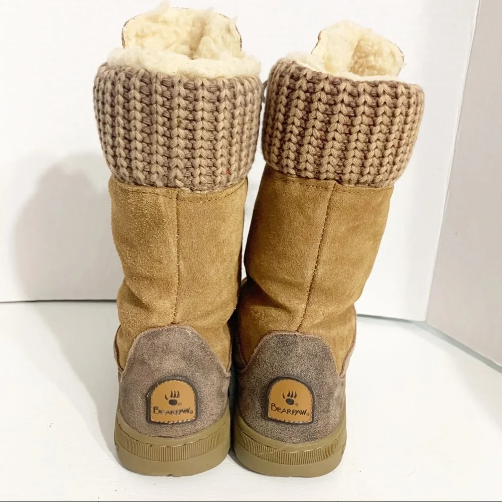 BEARPAW Serena Suede Boots Size 6 Lace-Up Wool Blend Lining, Knit Collar 1813W